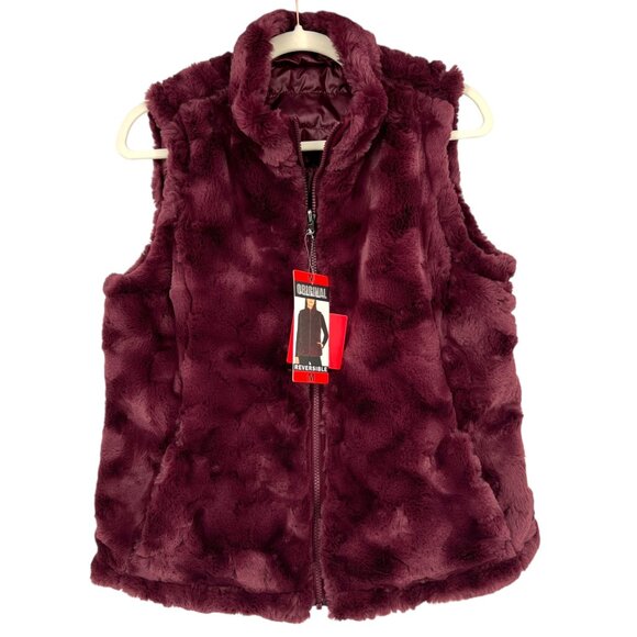 Nicole Miller Reversible Quilted Faux Fur Vest Wine Size Medium NWT - Picture 2 of 12